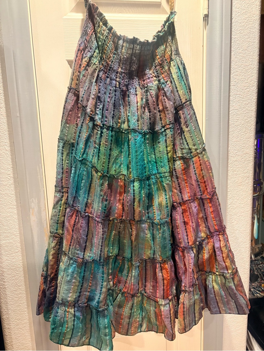 Bohemian Multicolor Tiered Maxi Skirt — Smocked Waist
